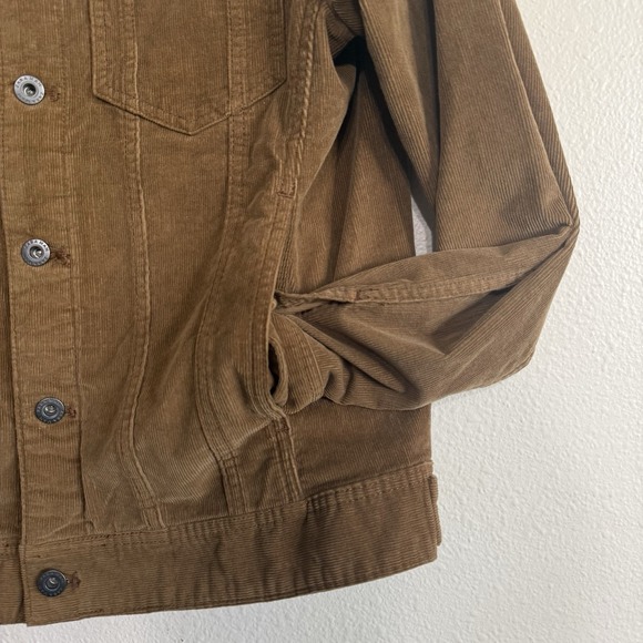 Zara Mens Trucker Corduroy Jacket Brown Button Front Casual Size Small Tan Camel - Picture 6 of 12